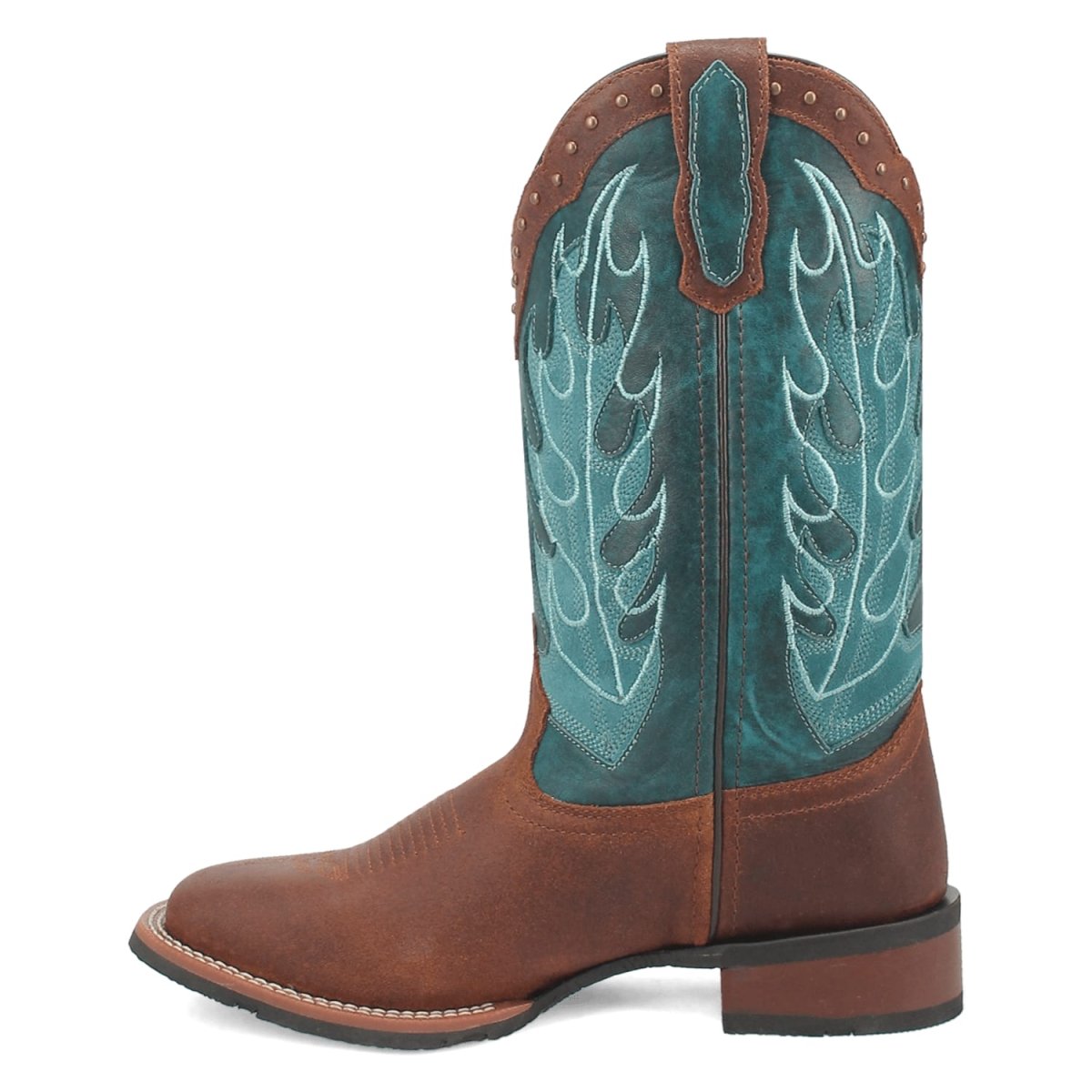 Laredo Women's Faye Broad Square Toe Leather Boots - Brown / Turquoise 3116 4 3116_6_M  - from alligatorwarehouse.com