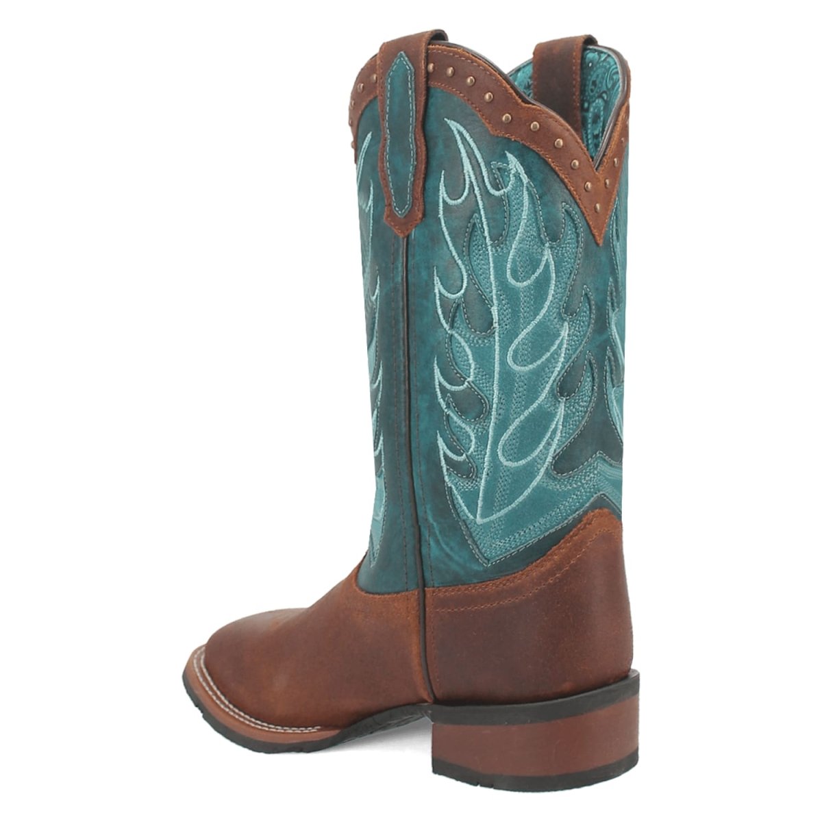 Laredo Women's Faye Broad Square Toe Leather Boots - Brown / Turquoise 3116 10 3116_6_M  - from alligatorwarehouse.com