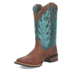 Laredo Women's Faye Broad Square Toe Leather Boots - Brown / Turquoise 3116