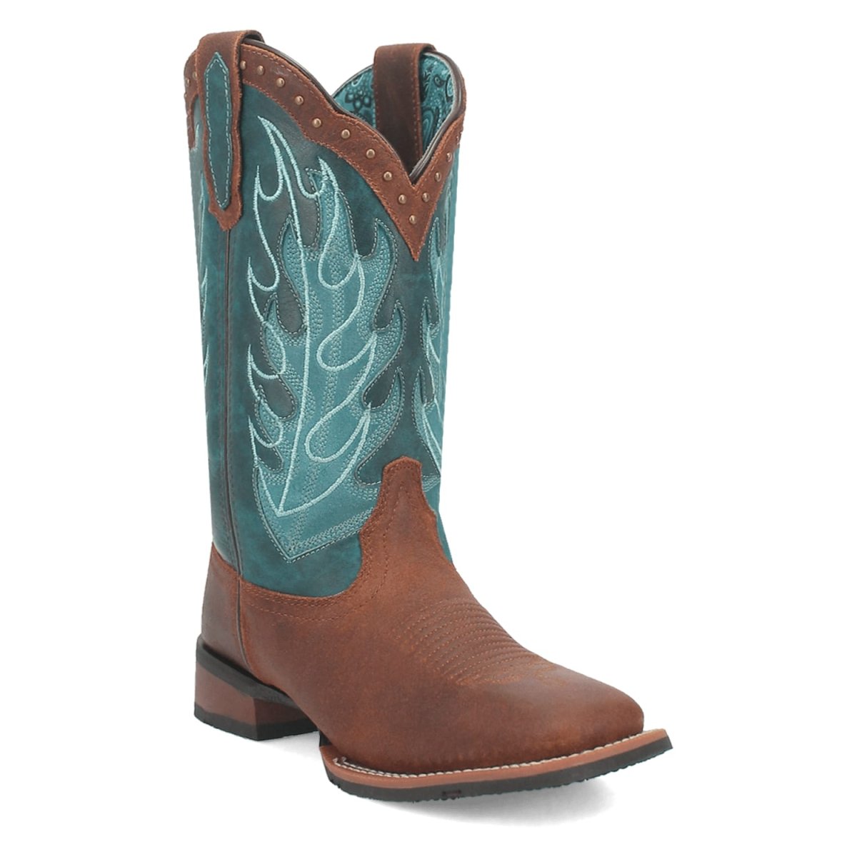 Laredo Women's Faye Broad Square Toe Leather Boots - Brown / Turquoise 3116 1 3116_6_M  - from alligatorwarehouse.com