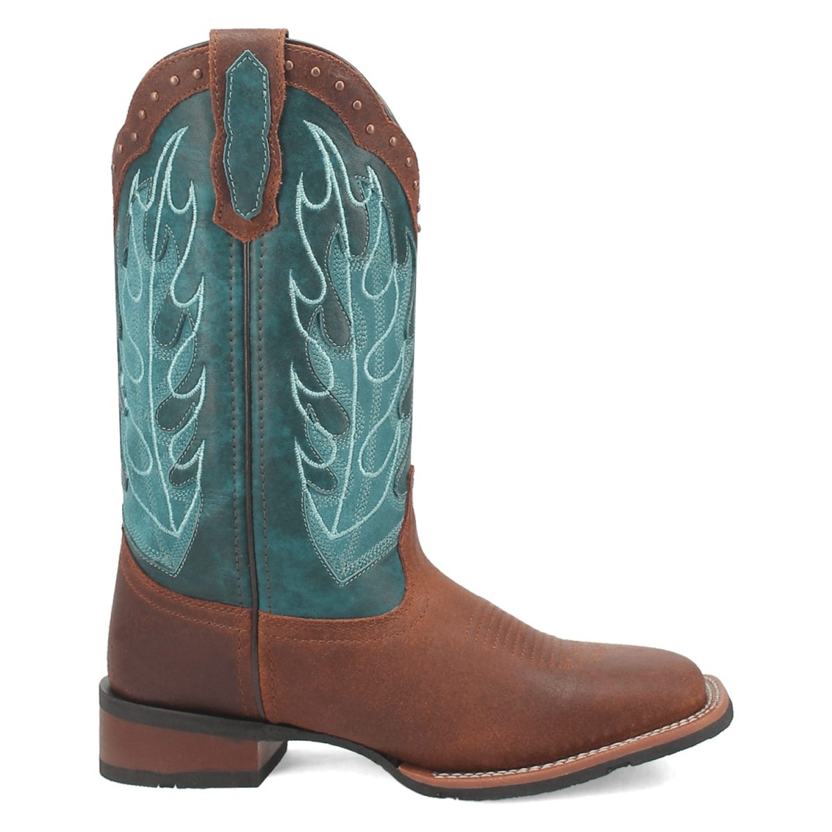 Laredo Women's Faye Broad Square Toe Leather Boots - Brown / Turquoise 3116 3 3116_6_M  - from alligatorwarehouse.com