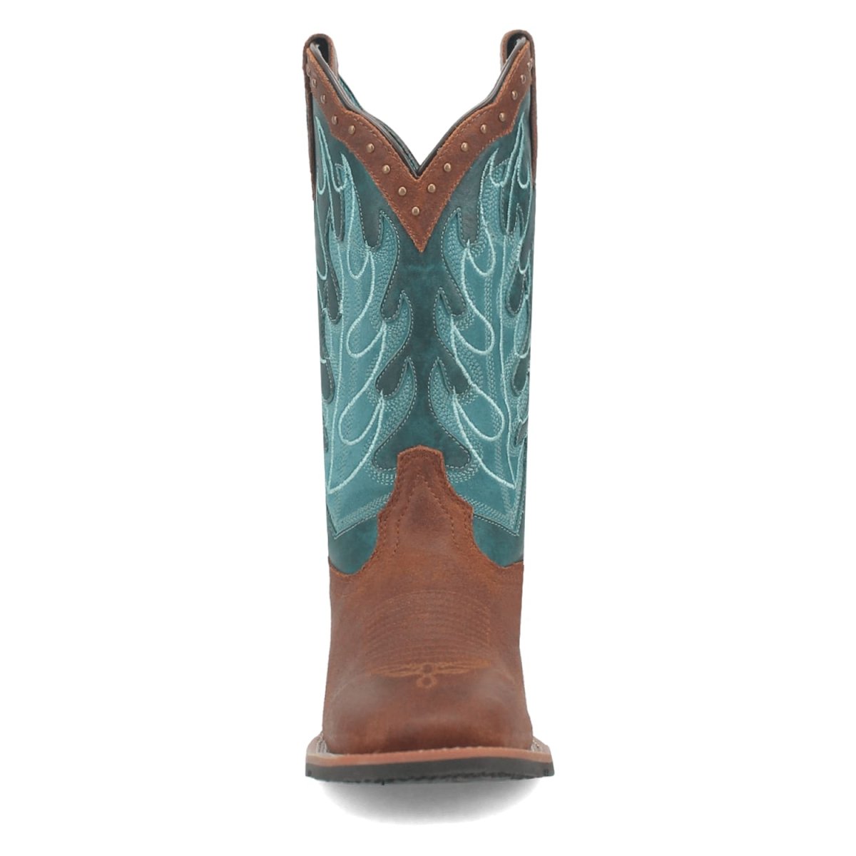 Laredo Women's Faye Broad Square Toe Leather Boots - Brown / Turquoise 3116 6 3116_6_M  - from alligatorwarehouse.com