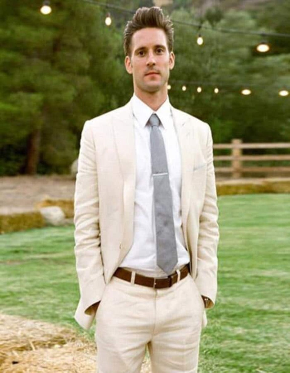 Linen Suit - Mens Summer Suits Ivory Cream Off White Color - Beach Wedding