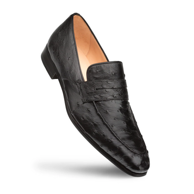 Mezlan Lisbon Ostrich Quill Penny Loafers Black (4561-S)