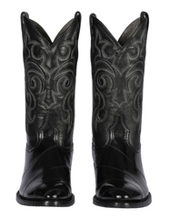 Los Altos Boots - Mens Dress Cowboy Boot - Low Priced Black Eel Skin R-Toe Western Boots- in Black