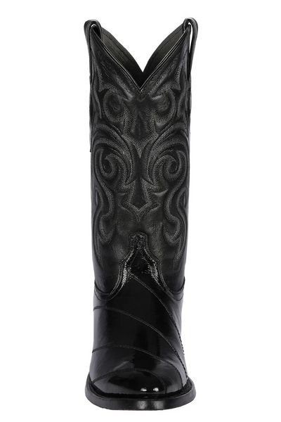 Los Altos Boots - Mens Dress Cowboy Boot - Low Priced Black Eel Skin R-Toe Western Boots- in Black