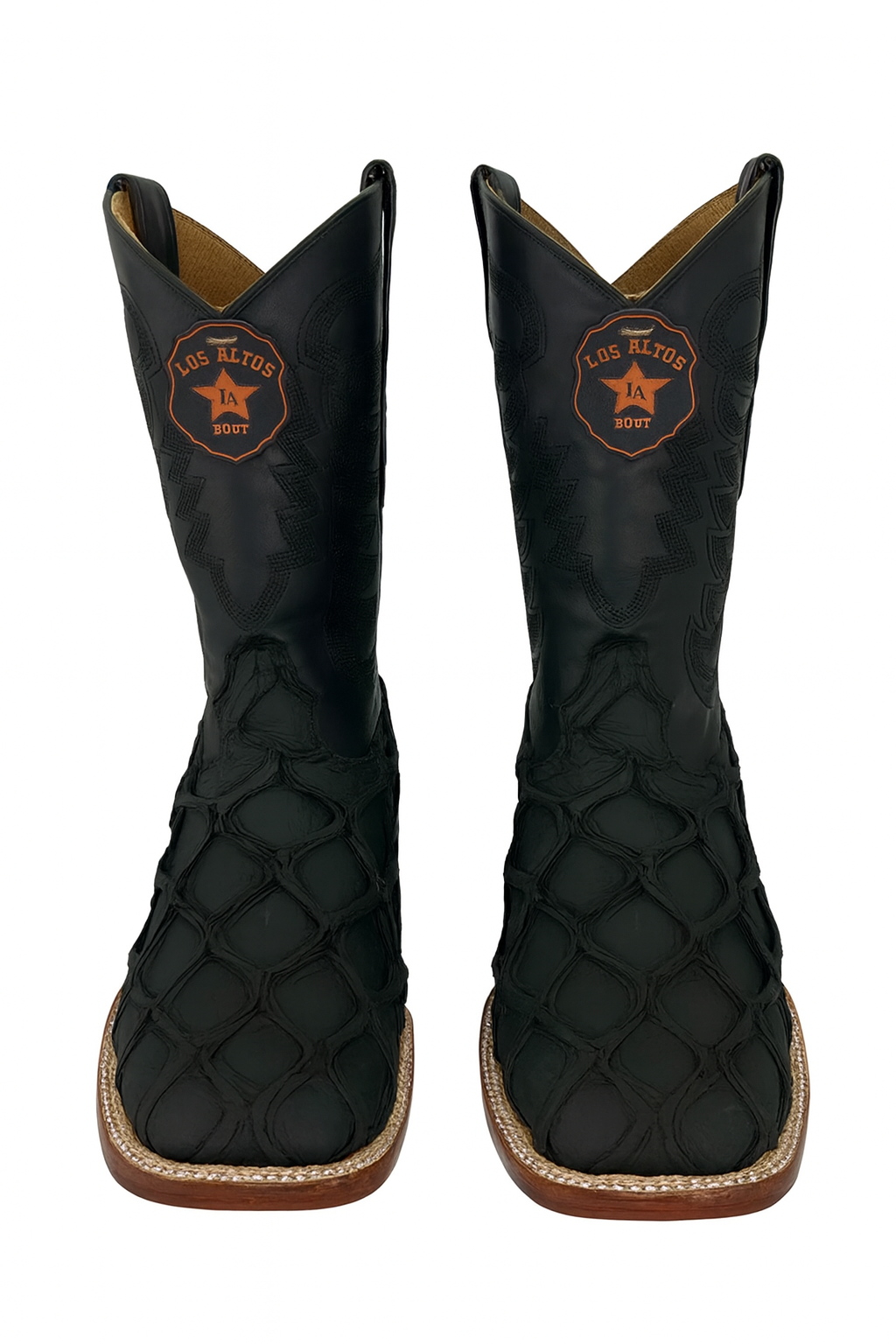 Los Altos Men's Black Matte Genuine Pirarucu Wide Square Toe Boot 7   - from alligatorwarehouse.com