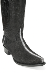 Los Altos Men's Black Stingray with Full Rowstone Finish Snip Toe Boots