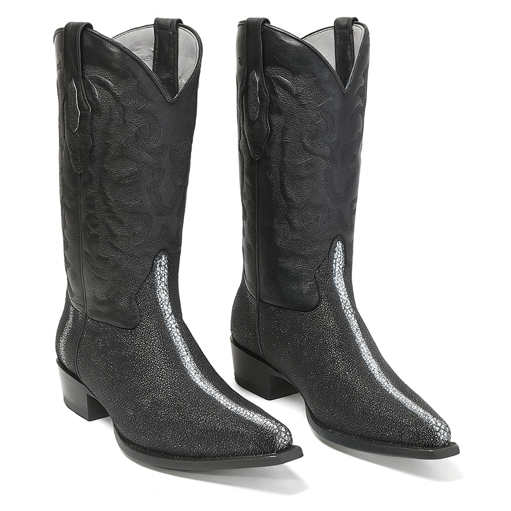 Los Altos Men's Black Stingray with Full Rowstone Finish Snip Toe Boots 7   - from alligatorwarehouse.com