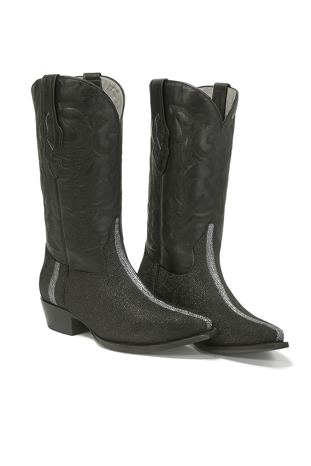 Los Altos Men's Black Stingray with Full Rowstone Finish Snip Toe Boots 8   - from alligatorwarehouse.com