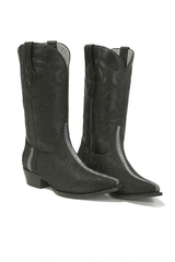 Los Altos Men's Black Stingray with Full Rowstone Finish Snip Toe Boots