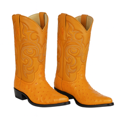 Los Altos Men's Yellow Gold Buttercup Genuine Full Quill Ostrich Boots