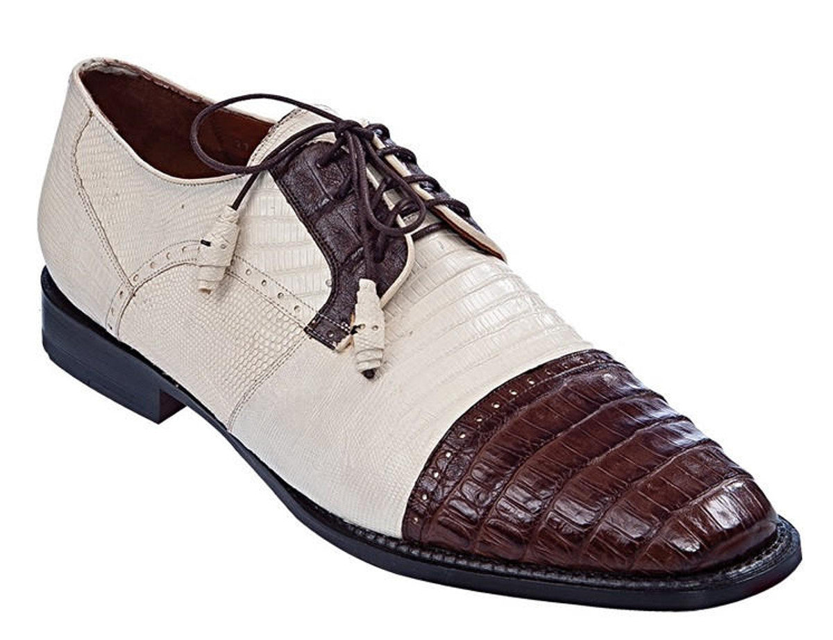 Los Altos Men's Ivory Brown Crocodile Shoes Cap Toe 9   - from alligatorwarehouse.com