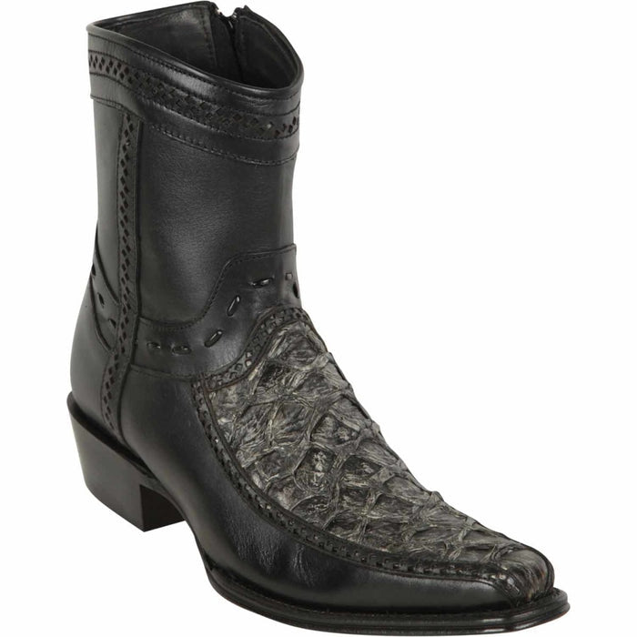 Los Altos Men's Original Monster Fish Skin European Toe Short Boots - Rustic Black 1   - from alligatorwarehouse.com