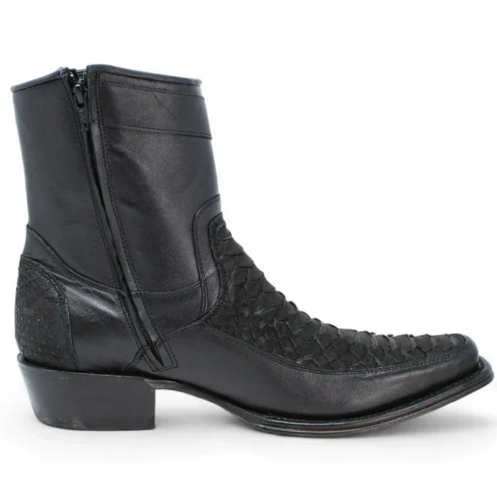 Los Altos Men's Original Python Skin European Toe Short Boots - Black 2   - from alligatorwarehouse.com