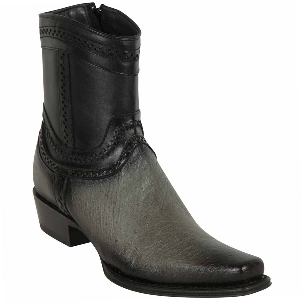 Los Altos Men's Original Smooth Ostrich Skin European Toe Short Boots - Grey 1 LAB-76B9738-060  - from alligatorwarehouse.com