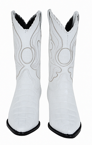 Los Altos Men's White Genuine Caiman Tail Boots 2   - from alligatorwarehouse.com