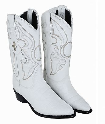 Los Altos Men's White Genuine Caiman Tail Boots 7   - from alligatorwarehouse.com