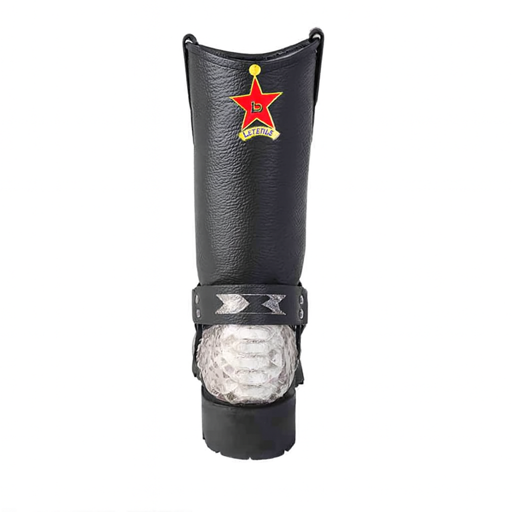 Los Altos Natural Black Python Biker Boots 6   - from alligatorwarehouse.com