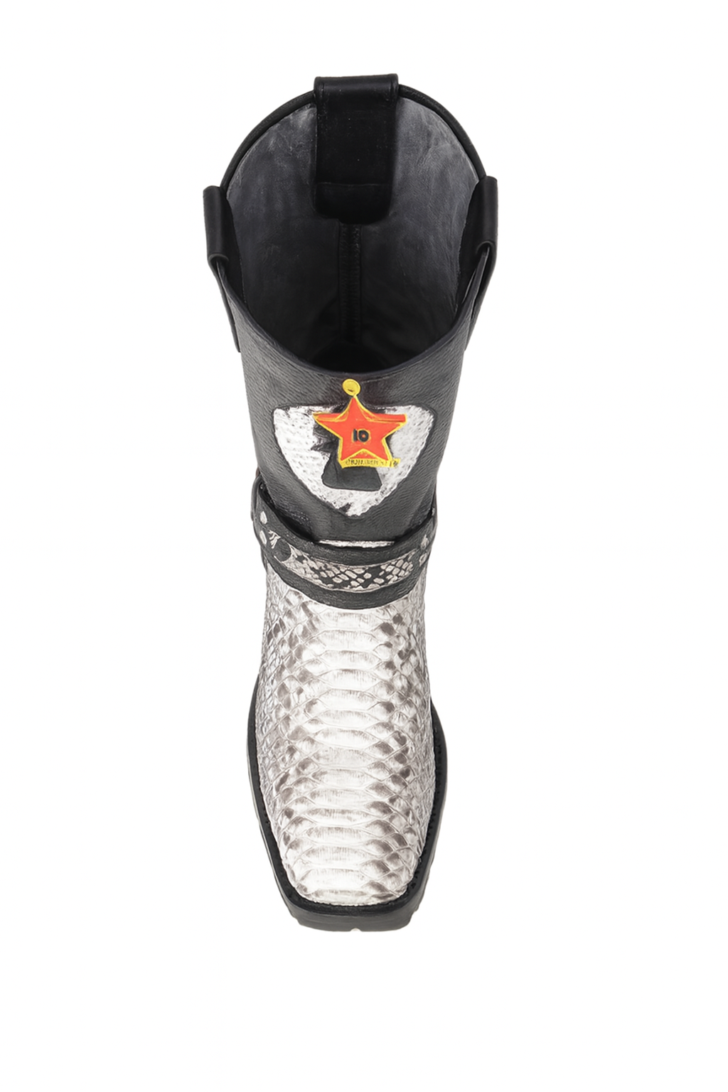 Los Altos Natural Black Python Biker Boots 7   - from alligatorwarehouse.com