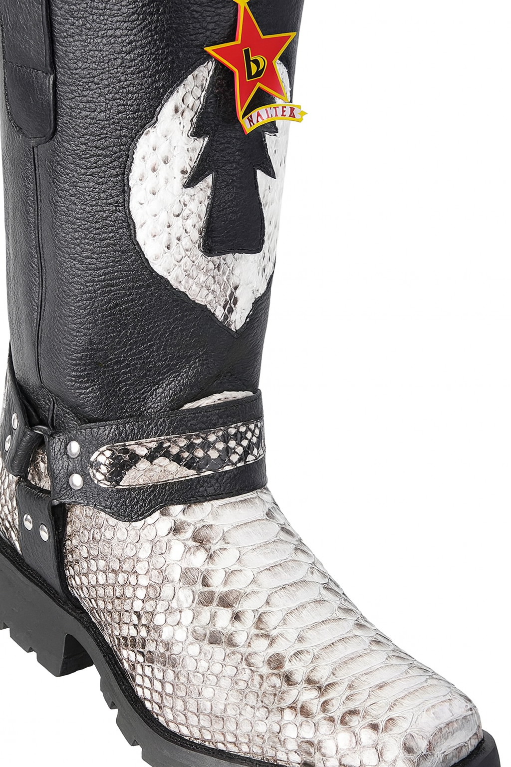 Los Altos Natural Black Python Biker Boots 8   - from alligatorwarehouse.com