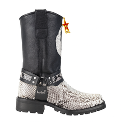 Los Altos Natural Black Python Biker Boots