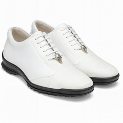 Los Altos White Ostrich Leg Lace Up Sneakers