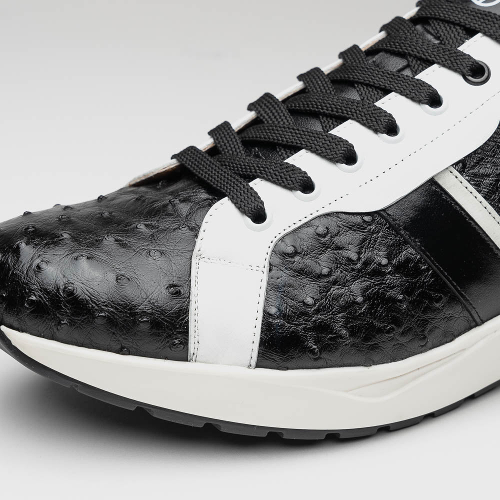 Marco Di Milano Lyon II Ostrich Quill & Calfskin Sneakers 7 LYON II_OSTRICH_BLACK-WITHE_8  - from alligatorwarehouse.com