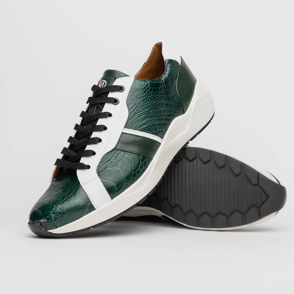 Marco Di Milano Lyon Ostrich Leg & Calfskin Sneakers 8 LYON_OSTRICH_GREEN-WITHE_8  - from alligatorwarehouse.com