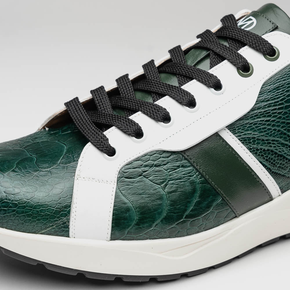Marco Di Milano Lyon Ostrich Leg & Calfskin Sneakers 9 LYON_OSTRICH_GREEN-WITHE_8  - from alligatorwarehouse.com