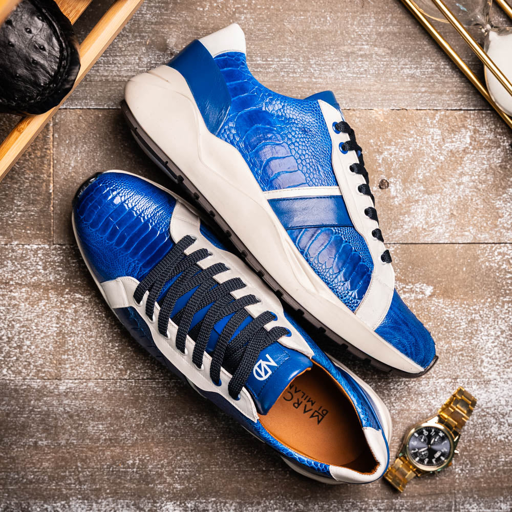 Marco_Di_Milano Lyon: Blue Leather & White Accent Dress Shoe