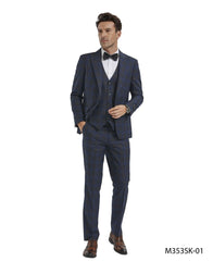 Tazio Men's Fit 3 Piece Plaid Suit Bold Patterned Look