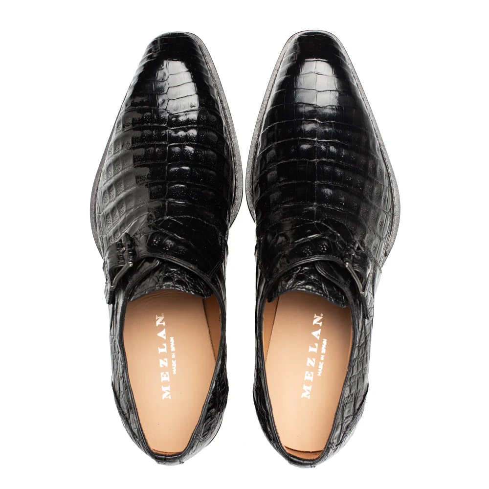 Mens Mezlan Prague Double Monk Strap Caiman Crocodile Dress Shoe in Cognac 10   - from alligatorwarehouse.com