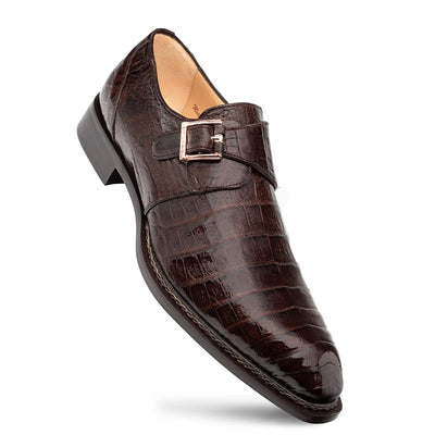 Mens Mezlan Prague Double Monk Strap Caiman Crocodile Dress Shoe in Cognac