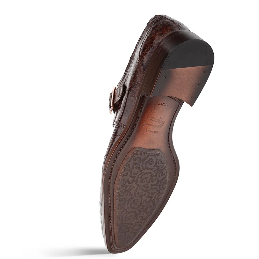 Mens Mezlan Prague Double Monk Strap Caiman Crocodile Dress Shoe in Cognac 4   - from alligatorwarehouse.com