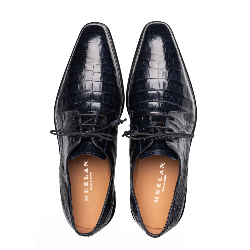 Mezlan Riverside Crocodile Lace-Up Derby Blue (50180-F)