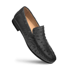 Mens Mezlan Rollini Ostrich Quill Dress Shoe Loafer in Black