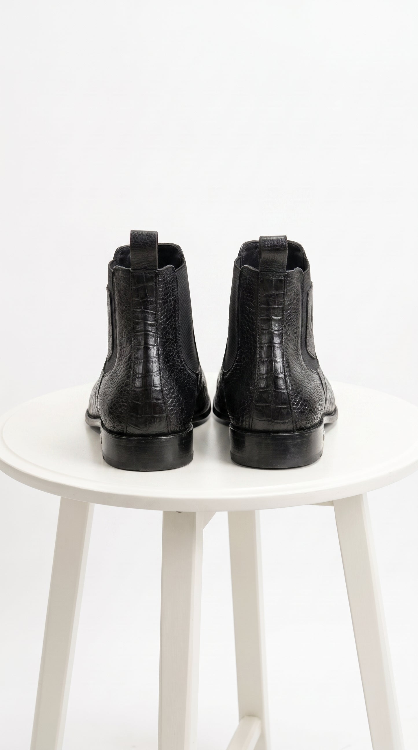 Men’s Black Vestigium Genuine Caiman Belly Chelsea Boots, Exotic Leather Dress Boots