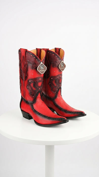 Men’s King Exotic Burnished Red Genuine Sharkskin Cowboy Boots with 3X Toe