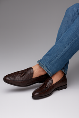 Marco Di Milano Bianchi Brown Caiman Crocodile Tassel Loafers