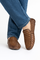 Marco Di Milano Remo Washed Brown Caiman Crocodile Driving Shoes