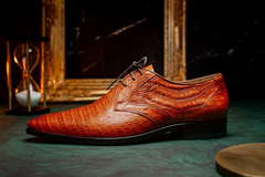 Marco Milano Exotic Caiman Shoes Cognac Gator Derby Lacio
