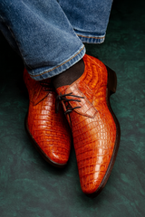 Marco Milano Exotic Caiman Shoes Cognac Gator Derby Lacio