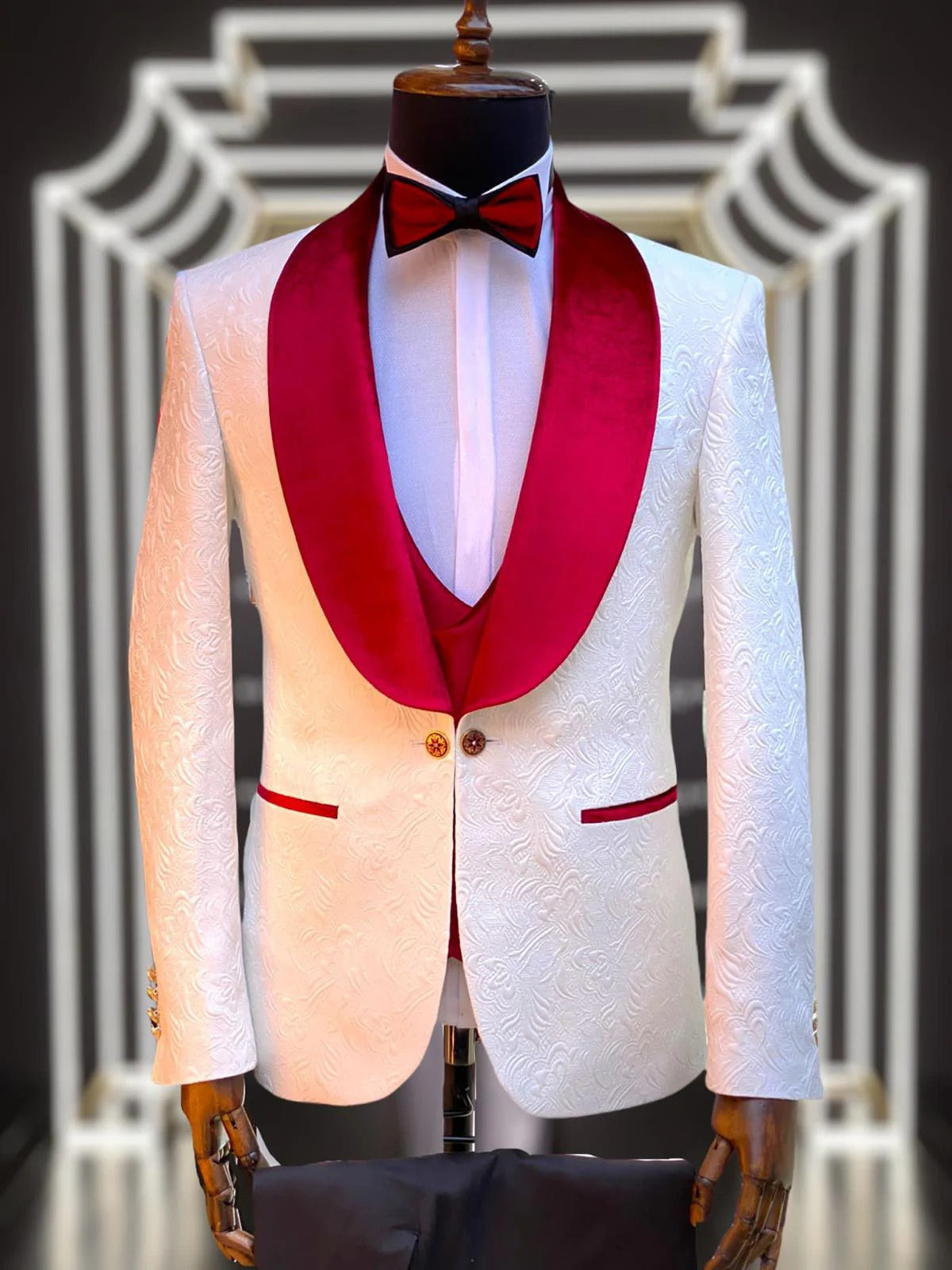 Marco Lorenzo Premium Paisley Red Velvet 4pc Suit W/ Matching Bowtie 1 Q1-2544  - from alligatorwarehouse.com