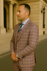 Wool Suit - Italian Made Business Suit by Statement Men's 3 Piece 100% Wool Modern Fit Suit - Coordinating Solid Color Vest