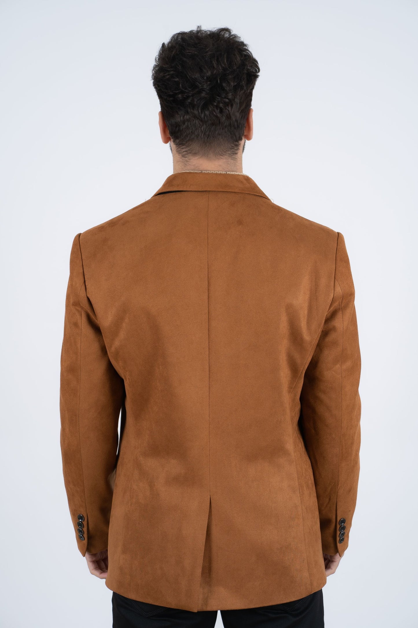 Men’s Camel Faux Suede Double Button Blazer – Stylish Casual Sport Coat