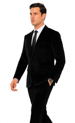 Men’s Black Velvet Peak Lapel Suit – 2-Piece Skinny Fit Formalwear by Tazzio