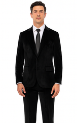 Men’s Black Velvet Peak Lapel Suit – 2-Piece Skinny Fit Formalwear by Tazzio