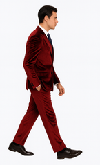 Men’s Burgundy Velvet Peak Lapel Suit – 2-Piece Skinny Fit Formalwear by Tazzio