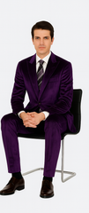 Men’s Purple Velvet Peak Lapel Suit – 2-Piece Skinny Fit Formalwear by Tazzio
